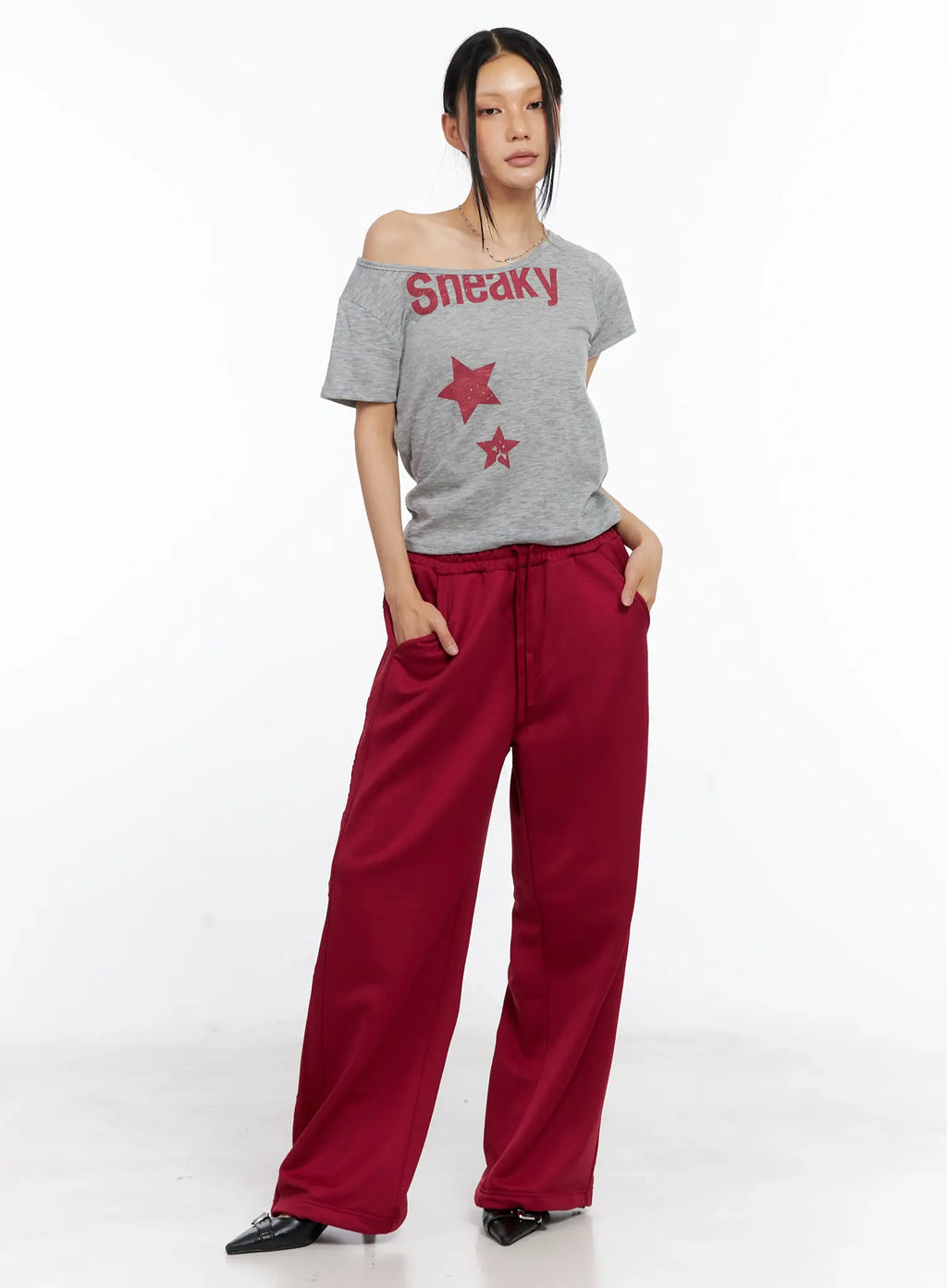 Off-Shoulder Star Graphic Tee CL529
