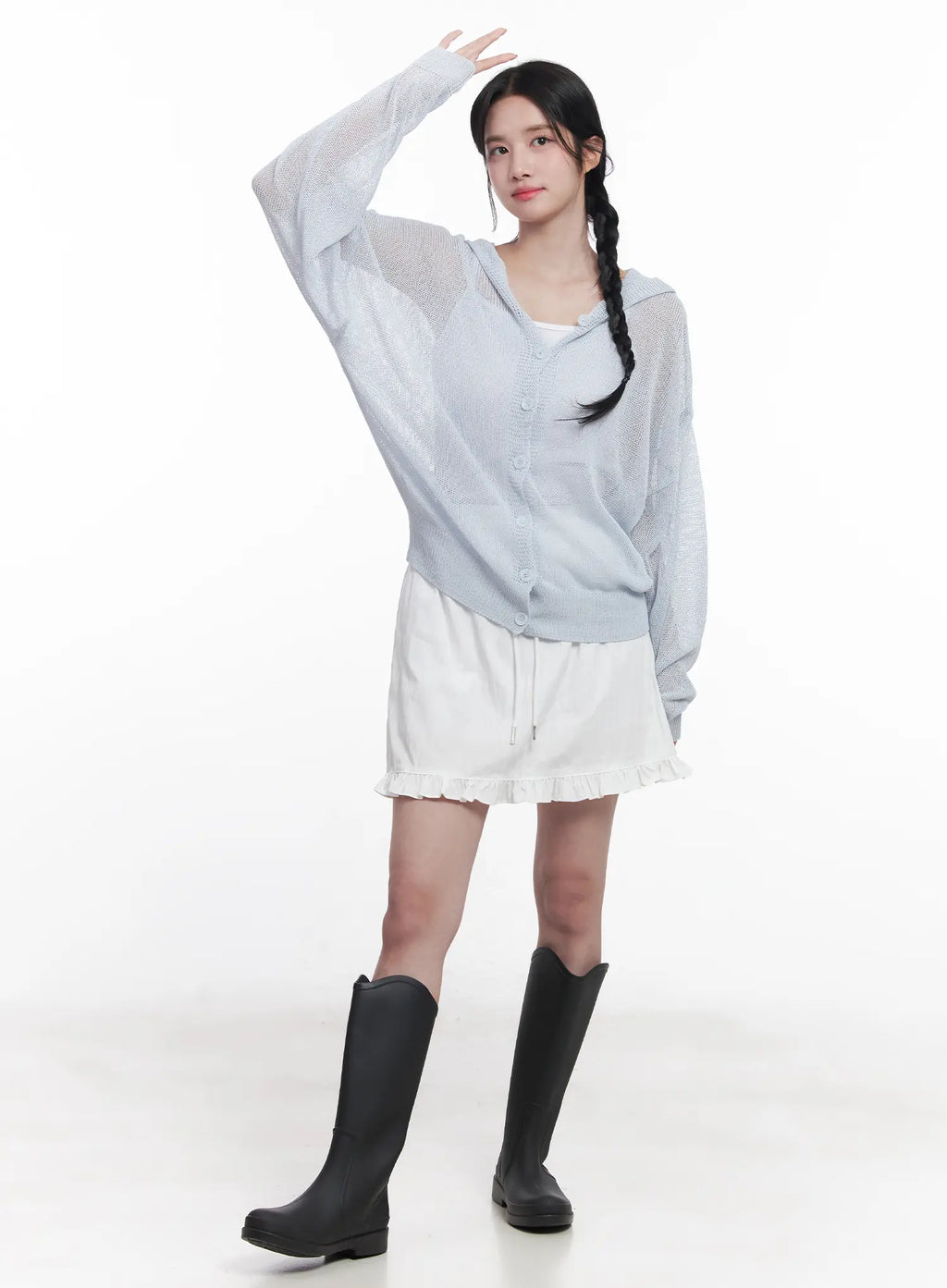 Sheer Buttoned Hooded Cardigan CU523