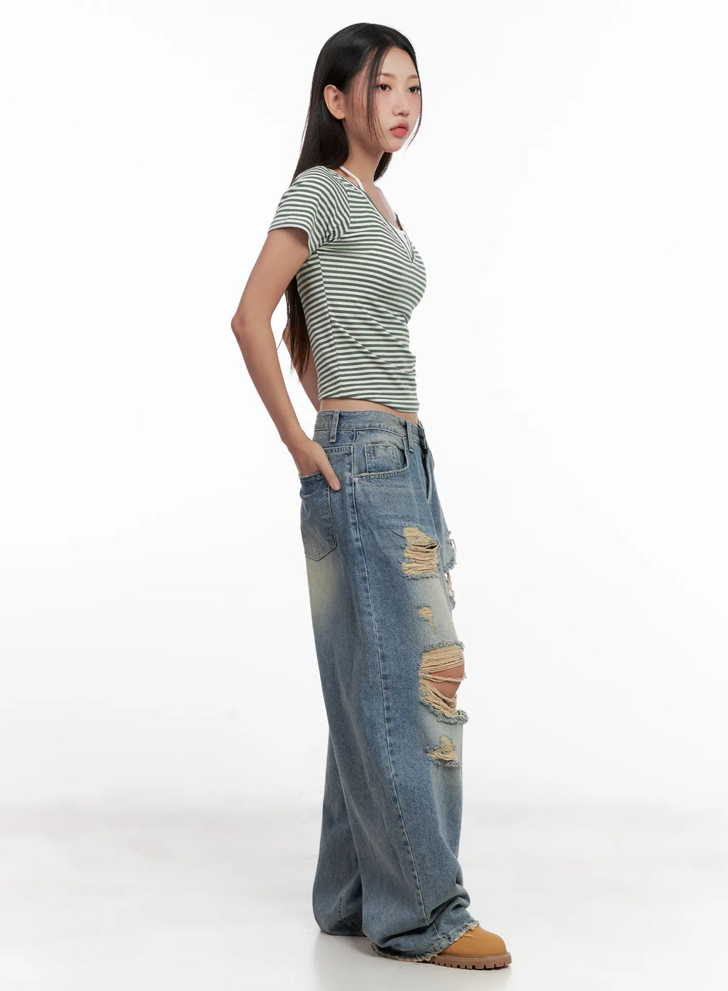 Contrast Stripe Layered Halter Tee CL518