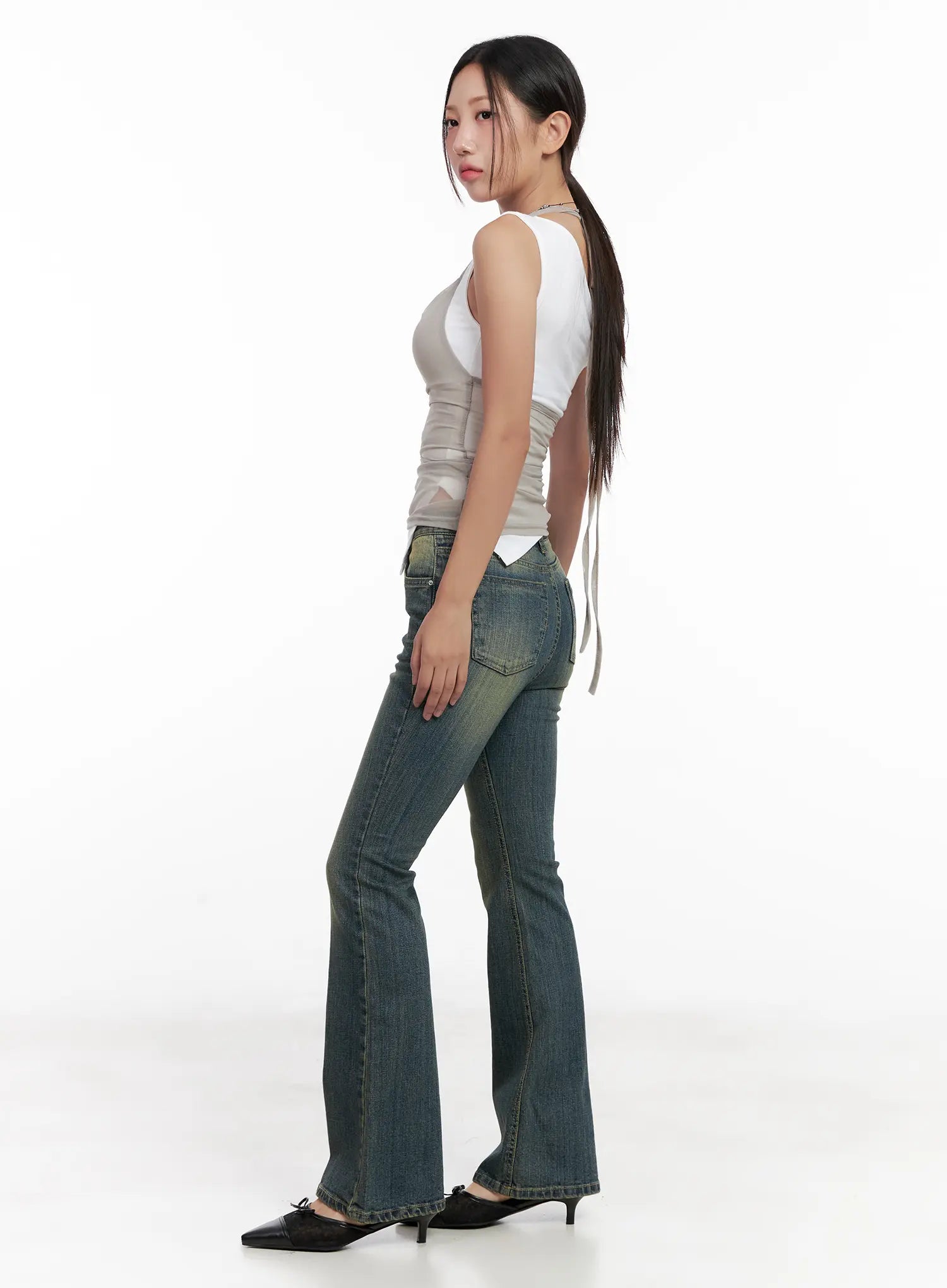 Yoori Vintage-Wash Flare Jeans CL518