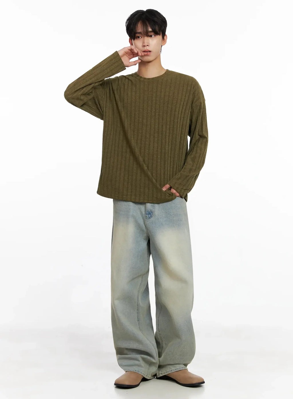 Men's Light Fade Wide-Leg Jeans IO516