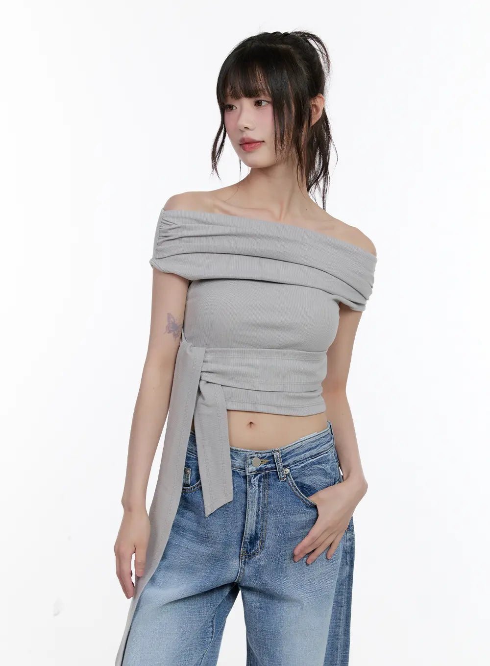 Off-Shoulder Tie Wrap Top CL504