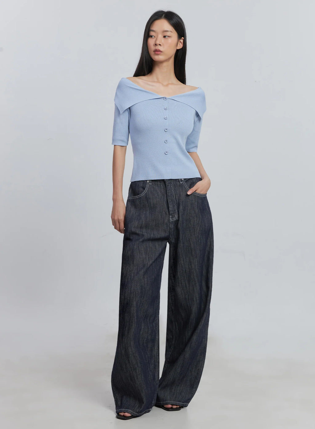 Kaylie Stitched Wide-Leg Jeans IU512