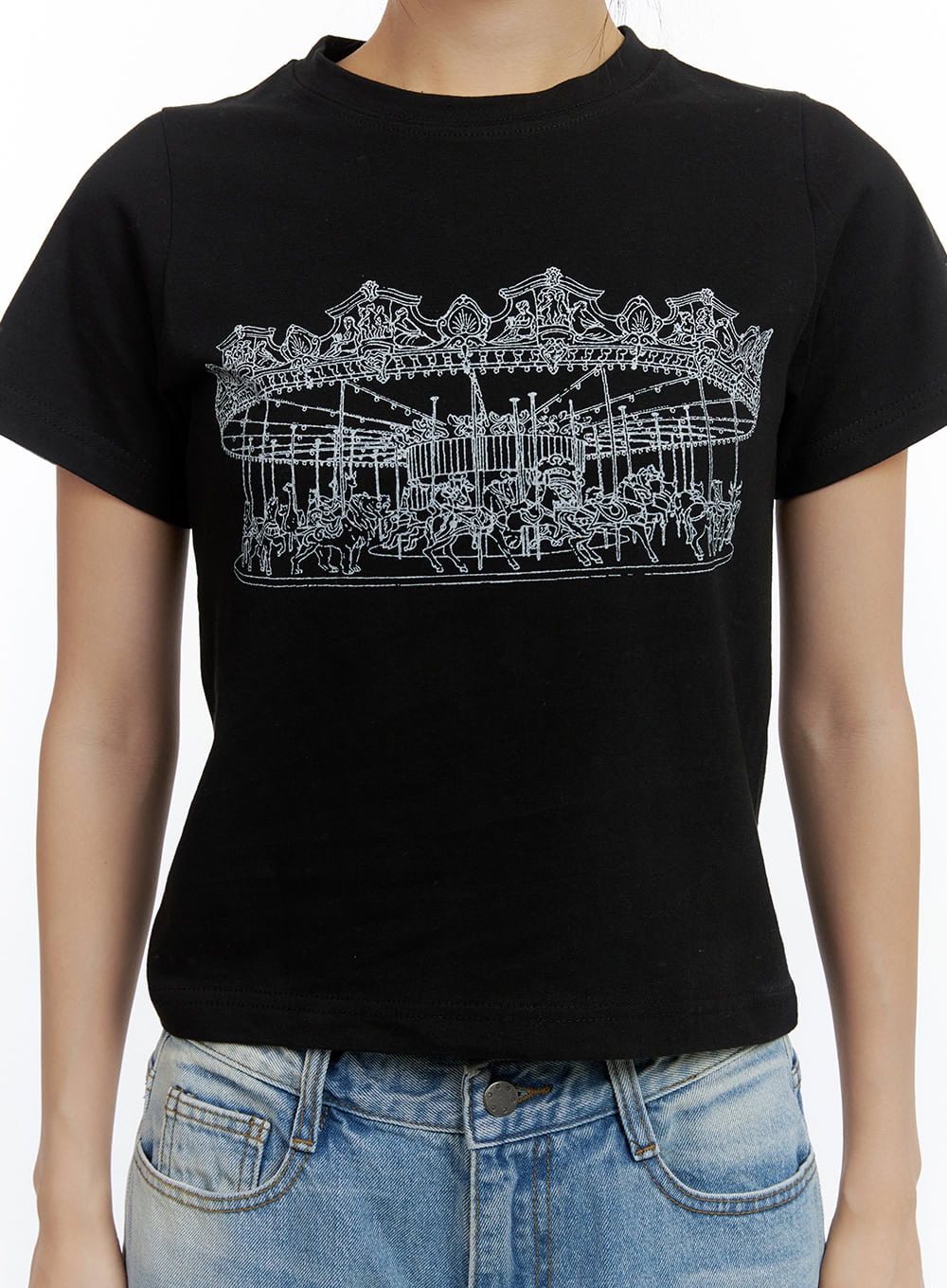 Merry-Go-Around Cotton Graphic Crop Tee CL410