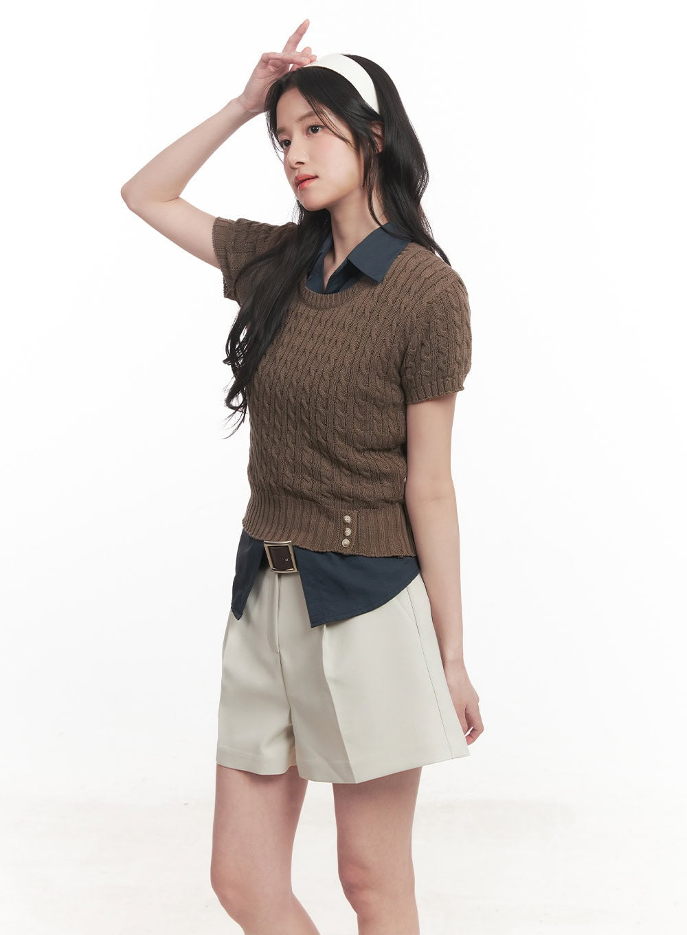 Cable Knit Short Sleeve Sweater CA510