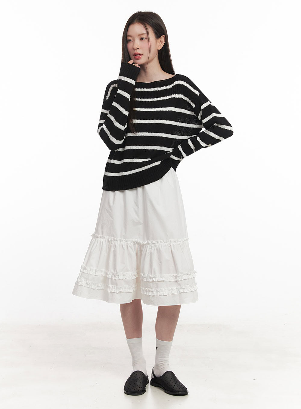 Stripe Boat-Neck Knit Sweater IY509