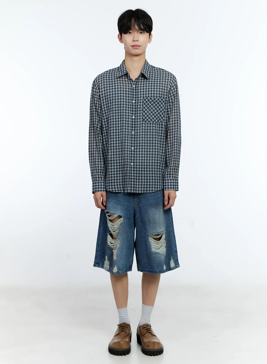 Men's Plaid Button-Up Top IG501