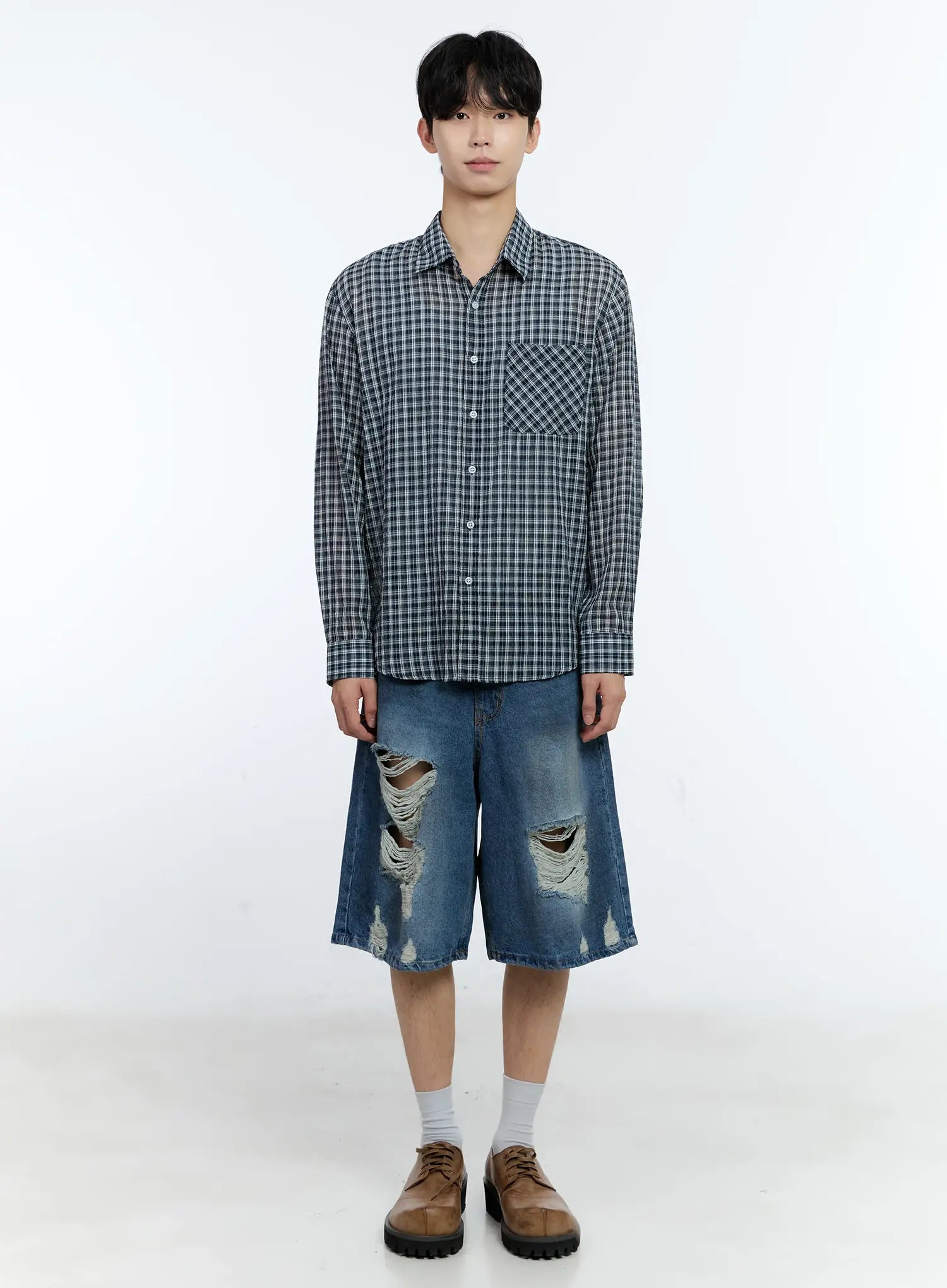 Men's Plaid Button-Up Top IG501