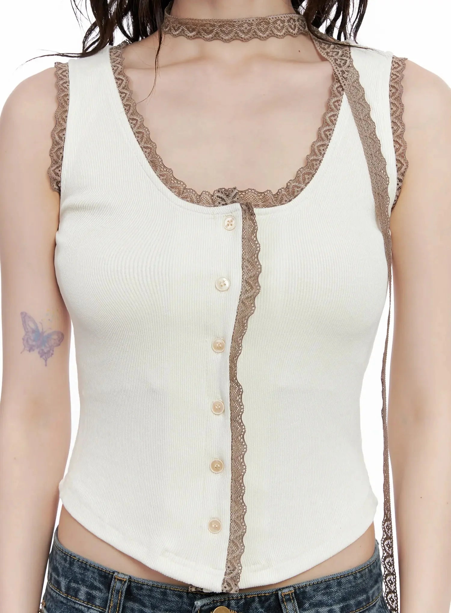Embroidered Lace Trim Tank Top IL531