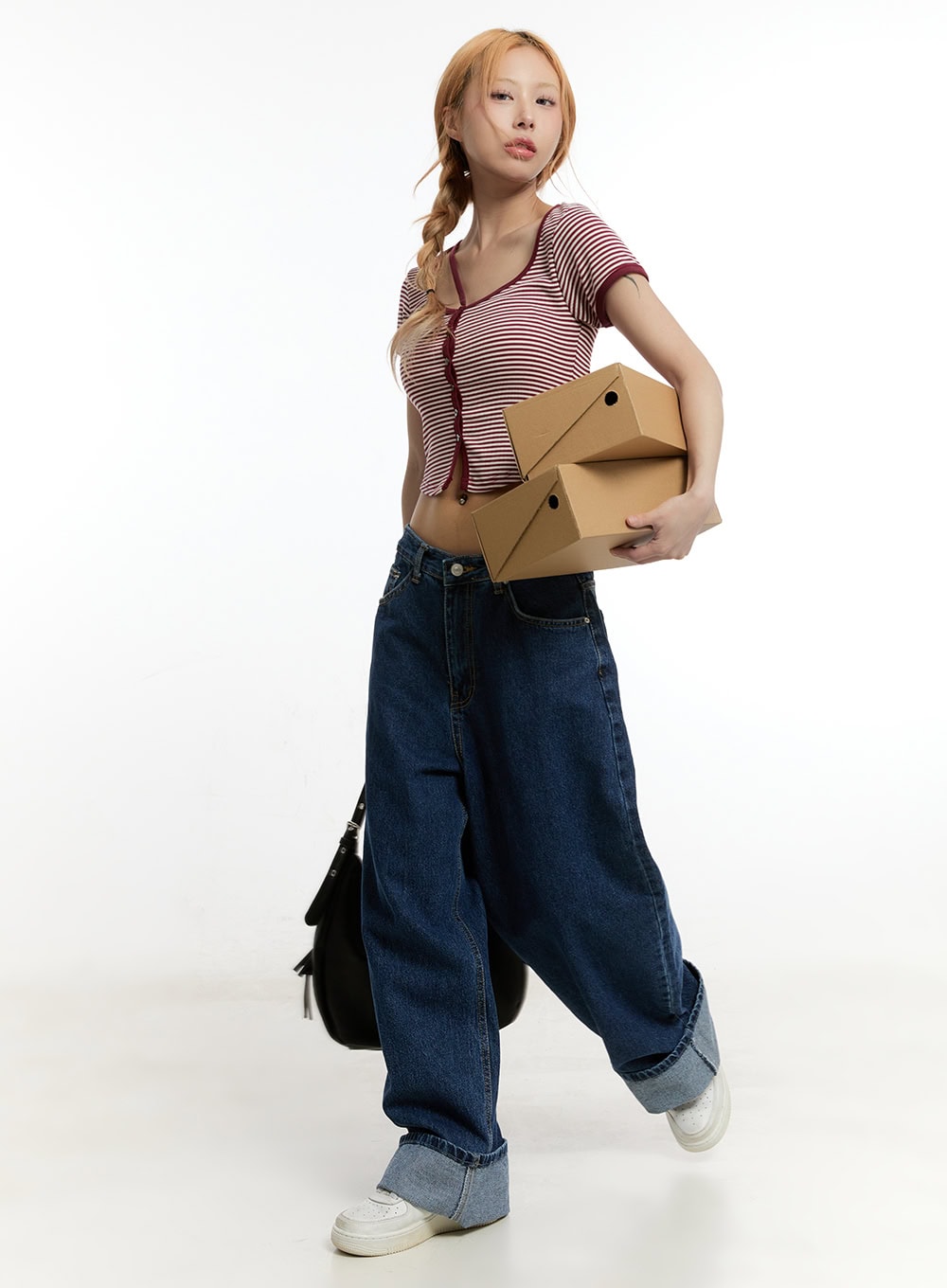 Stripe Buttoned Crop Top CY501