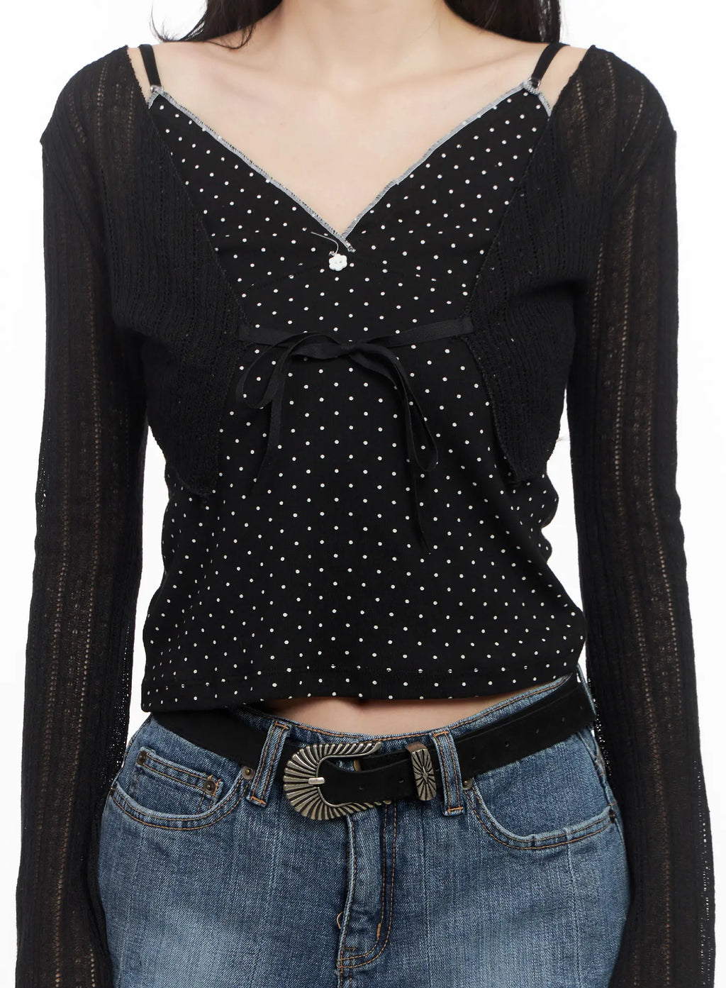 Ribbon Knit Cropped Cardigan CL501