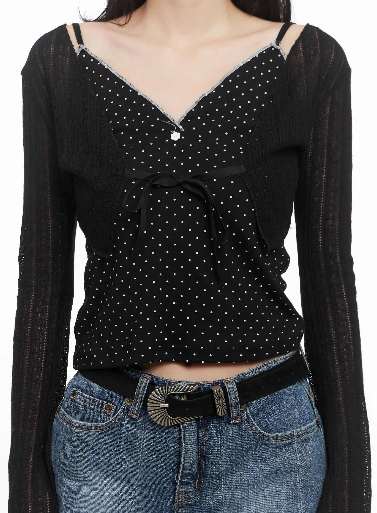 Ribbon Knit Cropped Cardigan CL501