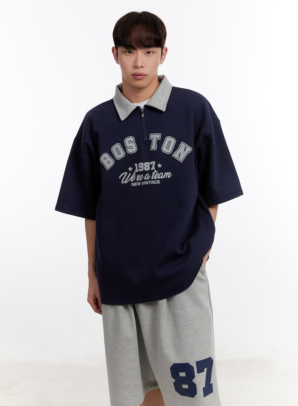 Men's Oversized Half-Zip Collared Sweatshirt IA504