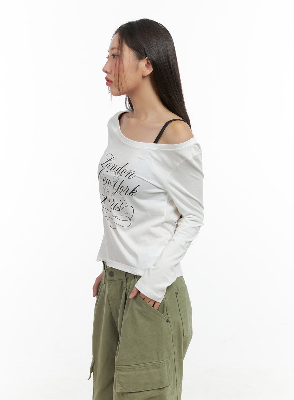 Comfy Lettering Off Shoulder Top CO417