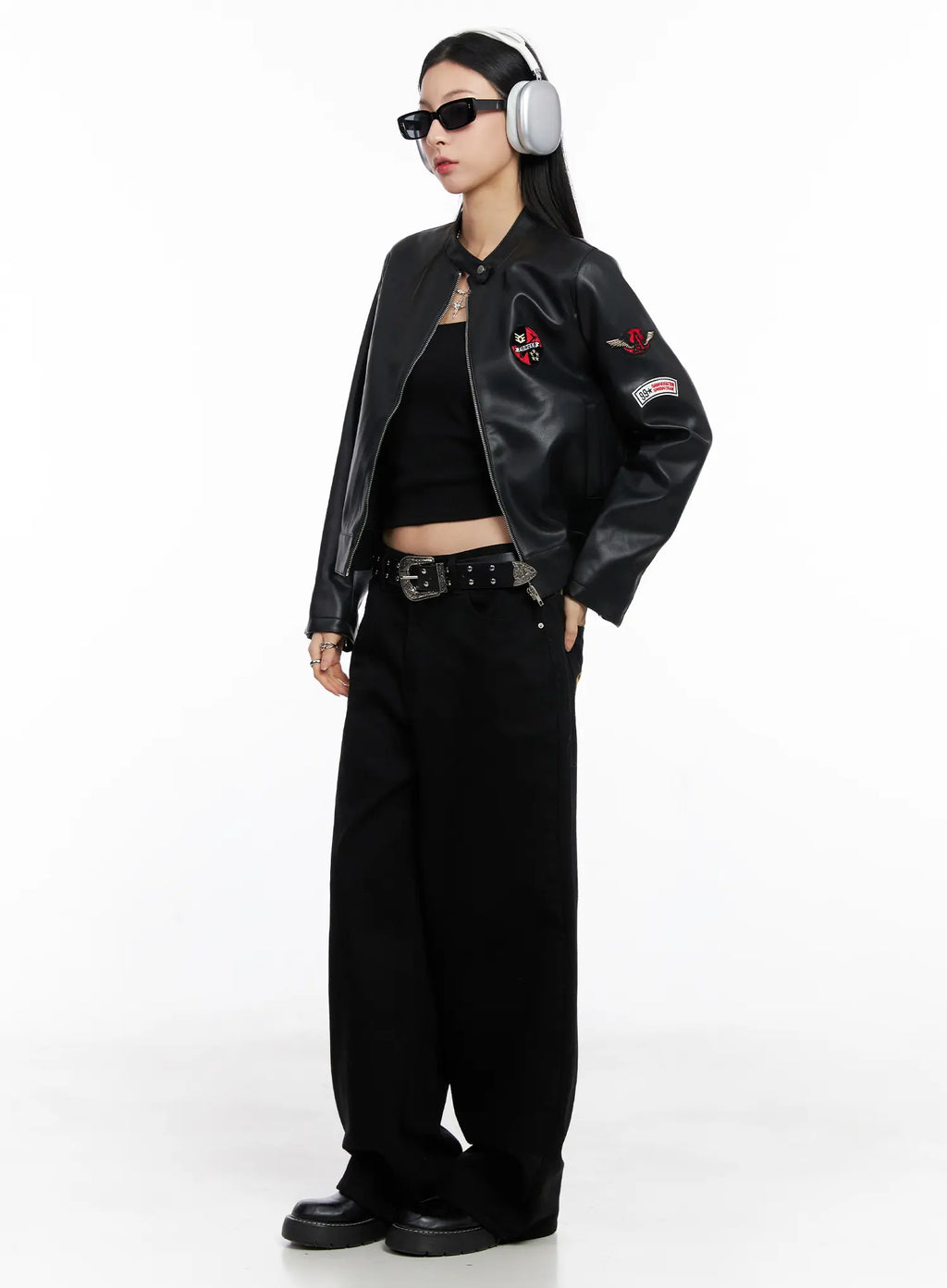 Graphic Crop Leather Jacket CC1109