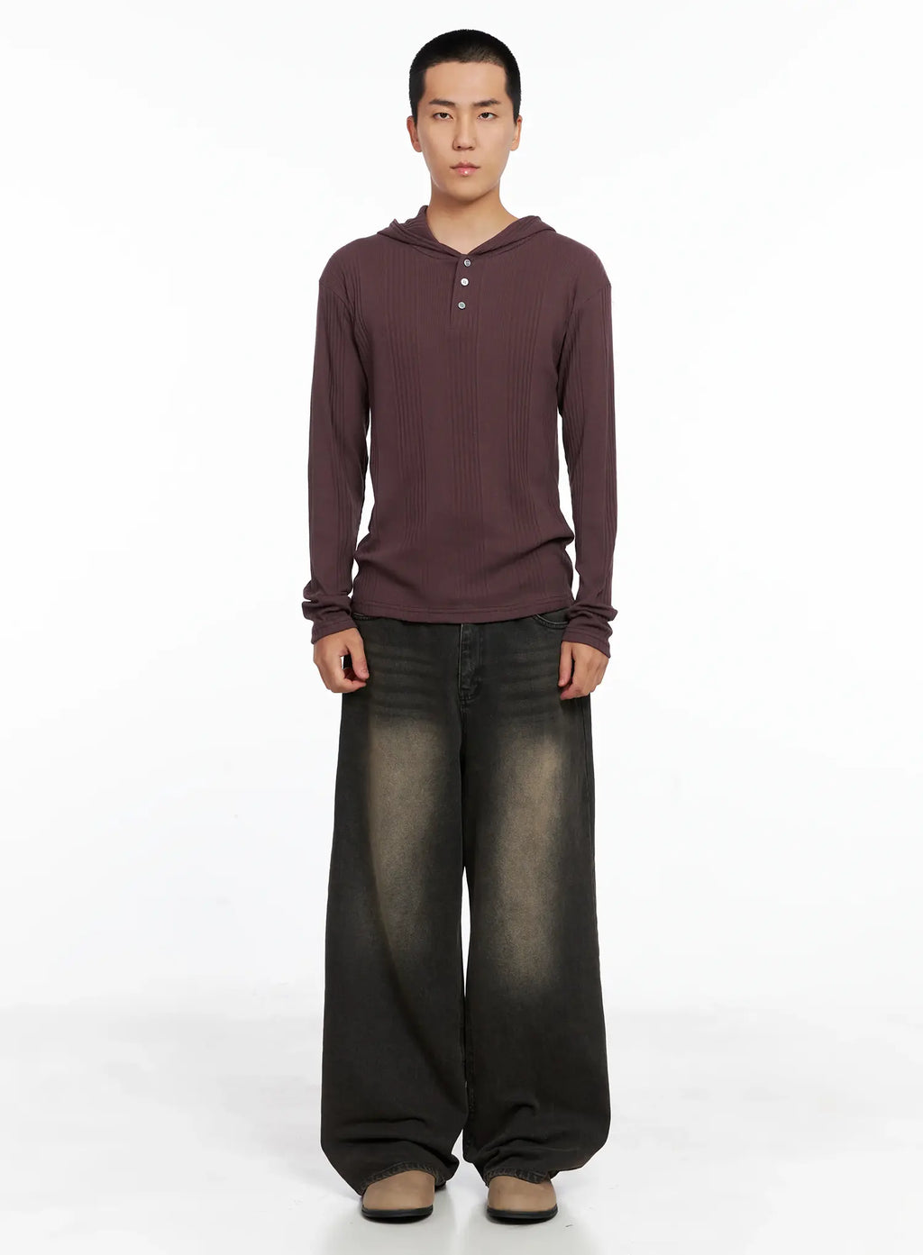 Men's Henley Neck Long Sleeve Hoodie IS502