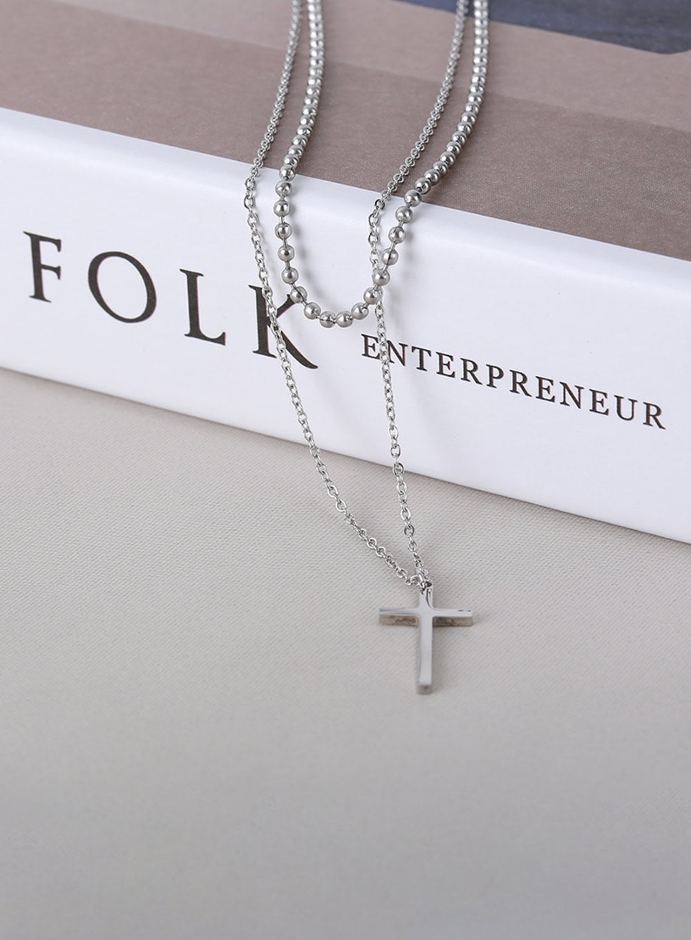 Cross Fender Double Necklace IL403