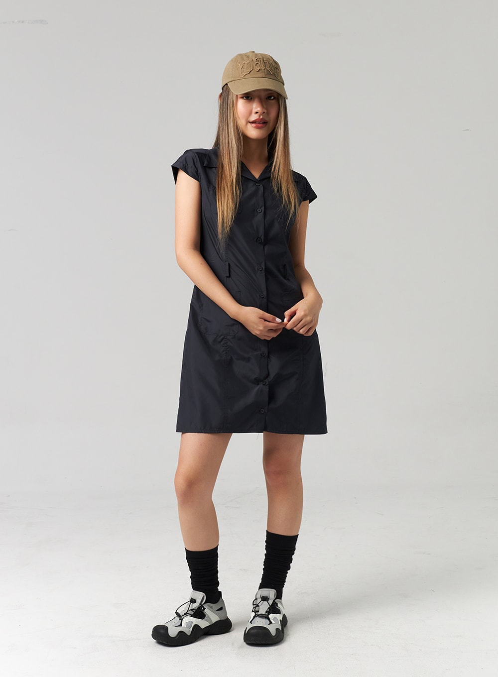 Nylon Button Mini Dress CL307