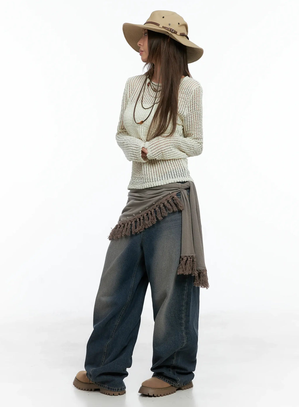Western Fringe Scarf Strapless Top CS511
