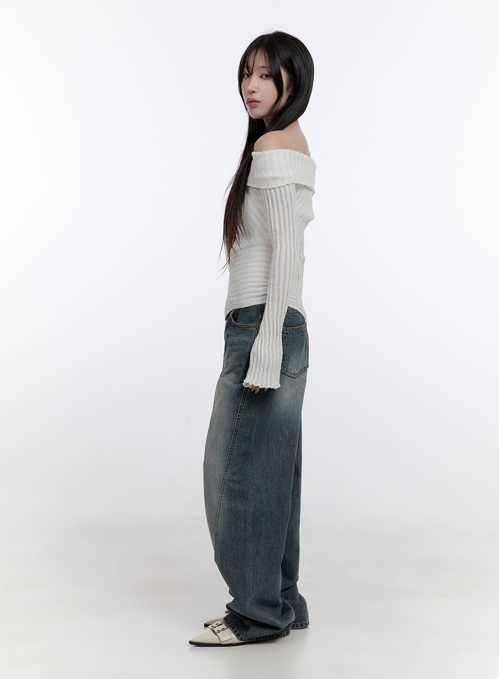 Lucia Stitched Denim Baggy Jeans CO418