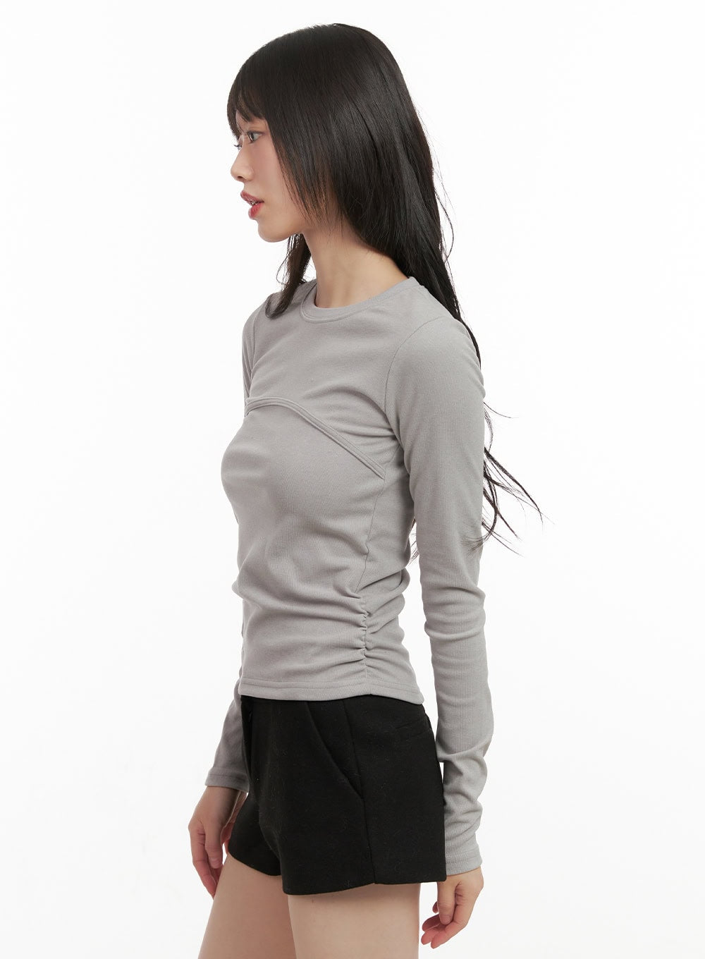 Shirred Slim-Fit Long Sleeve Top CJ506