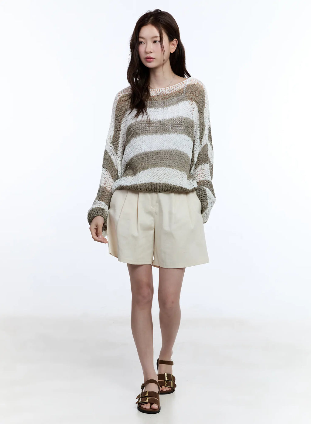 Sheer Striped Loose-Fit Sweater CU513