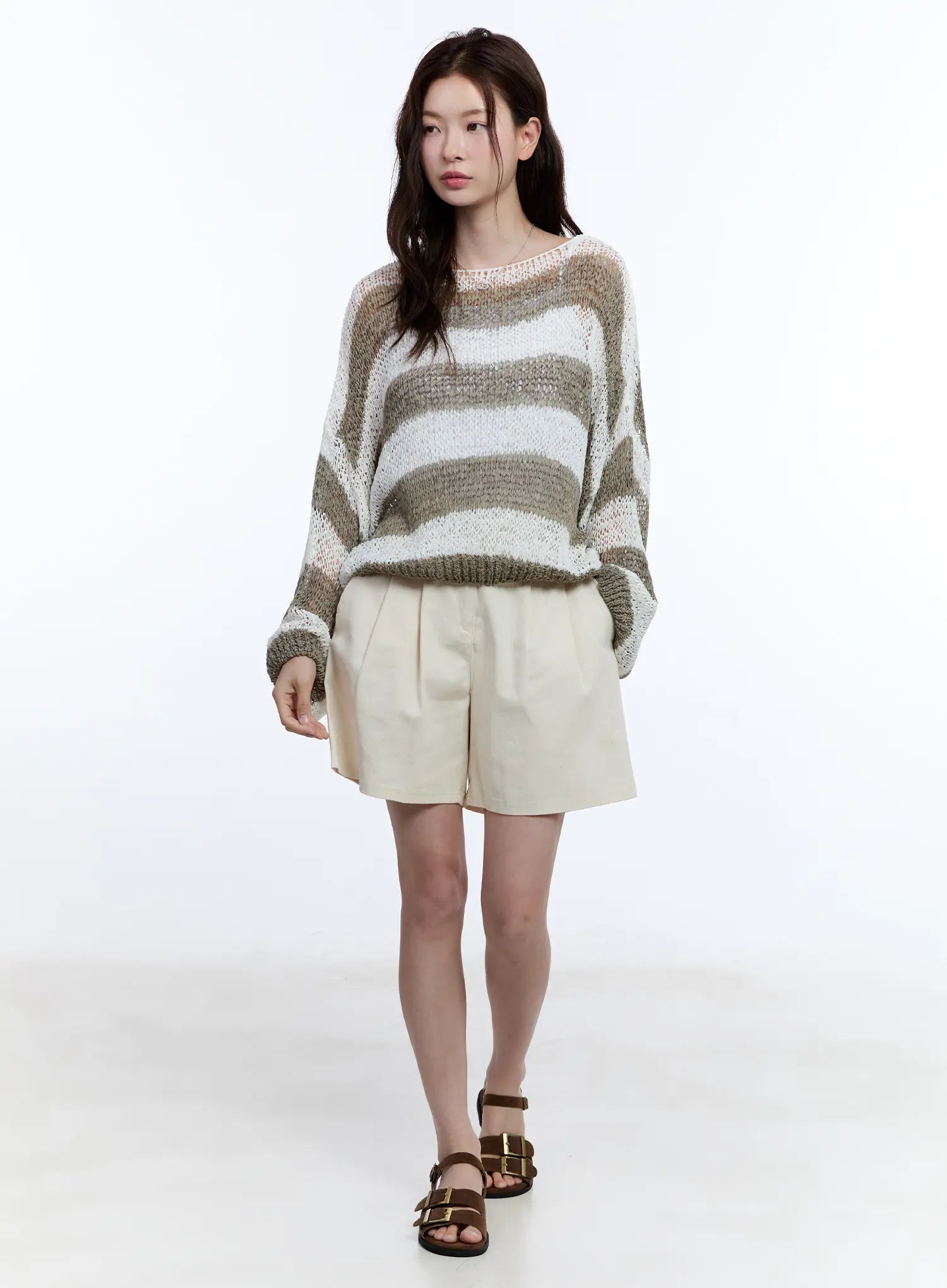 Sheer Striped Loose-Fit Sweater CU513