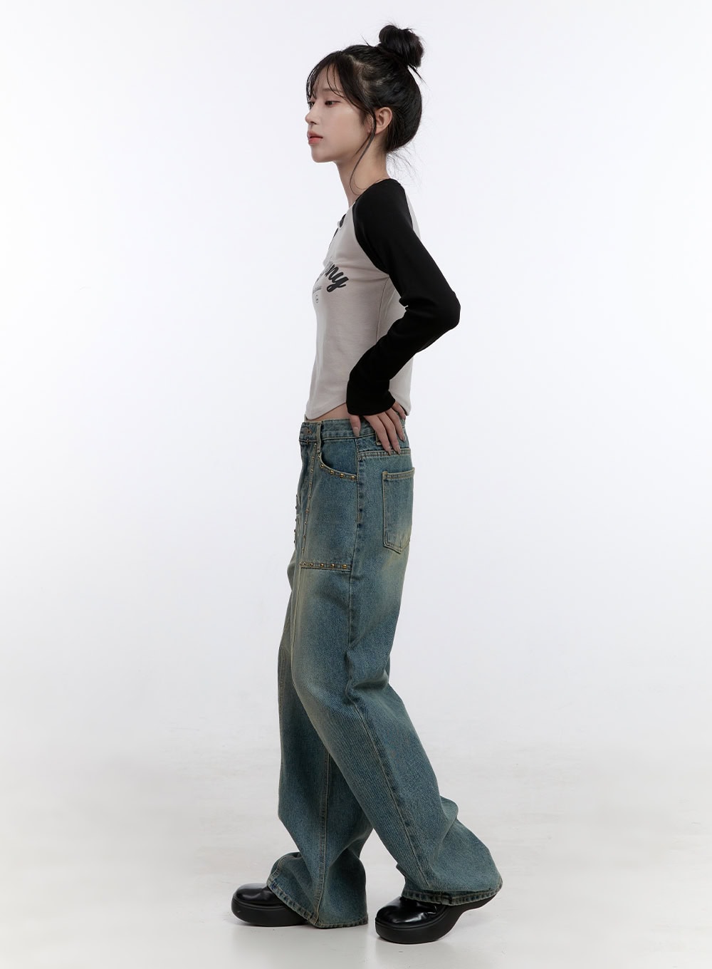 Harper Studded Wide Leg Denim Jeans CO418