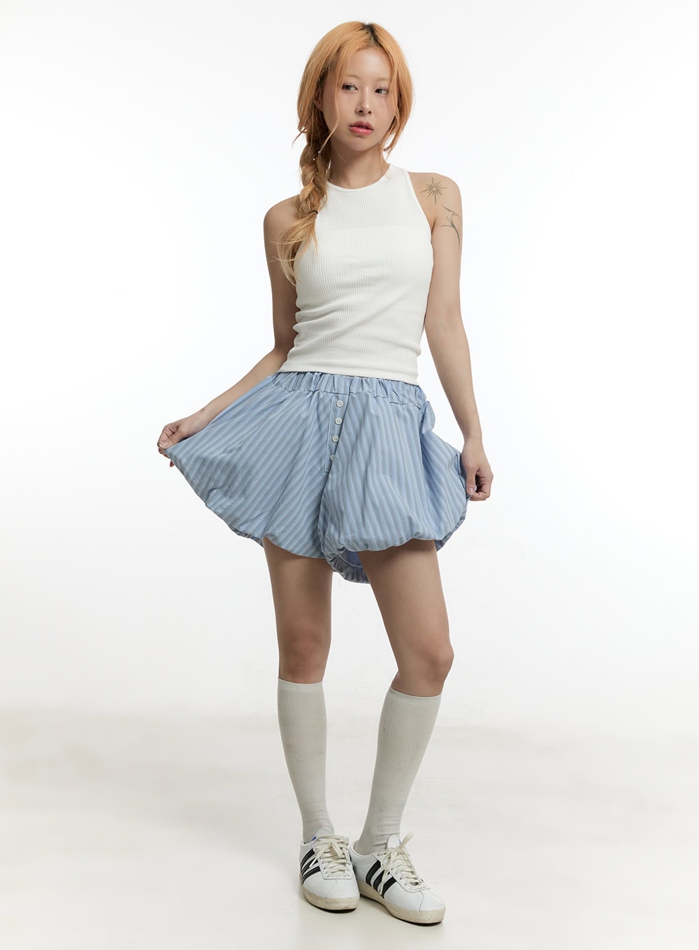 Striped Cotton Balloon-Fit Shorts CY505