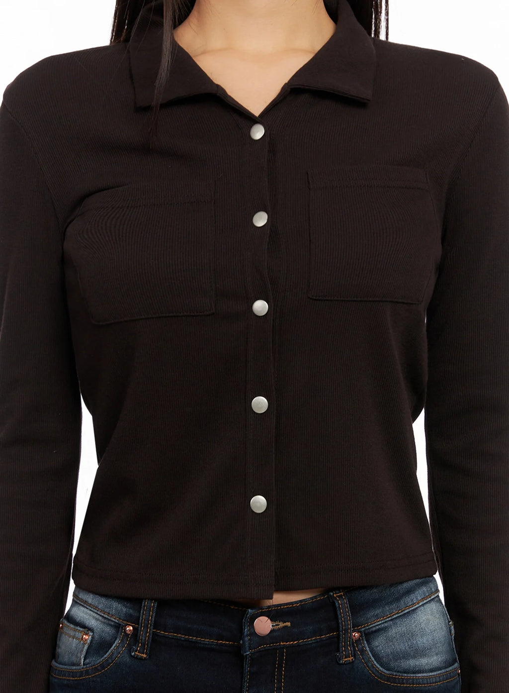 Snap Front Collared Long Sleeve IG528