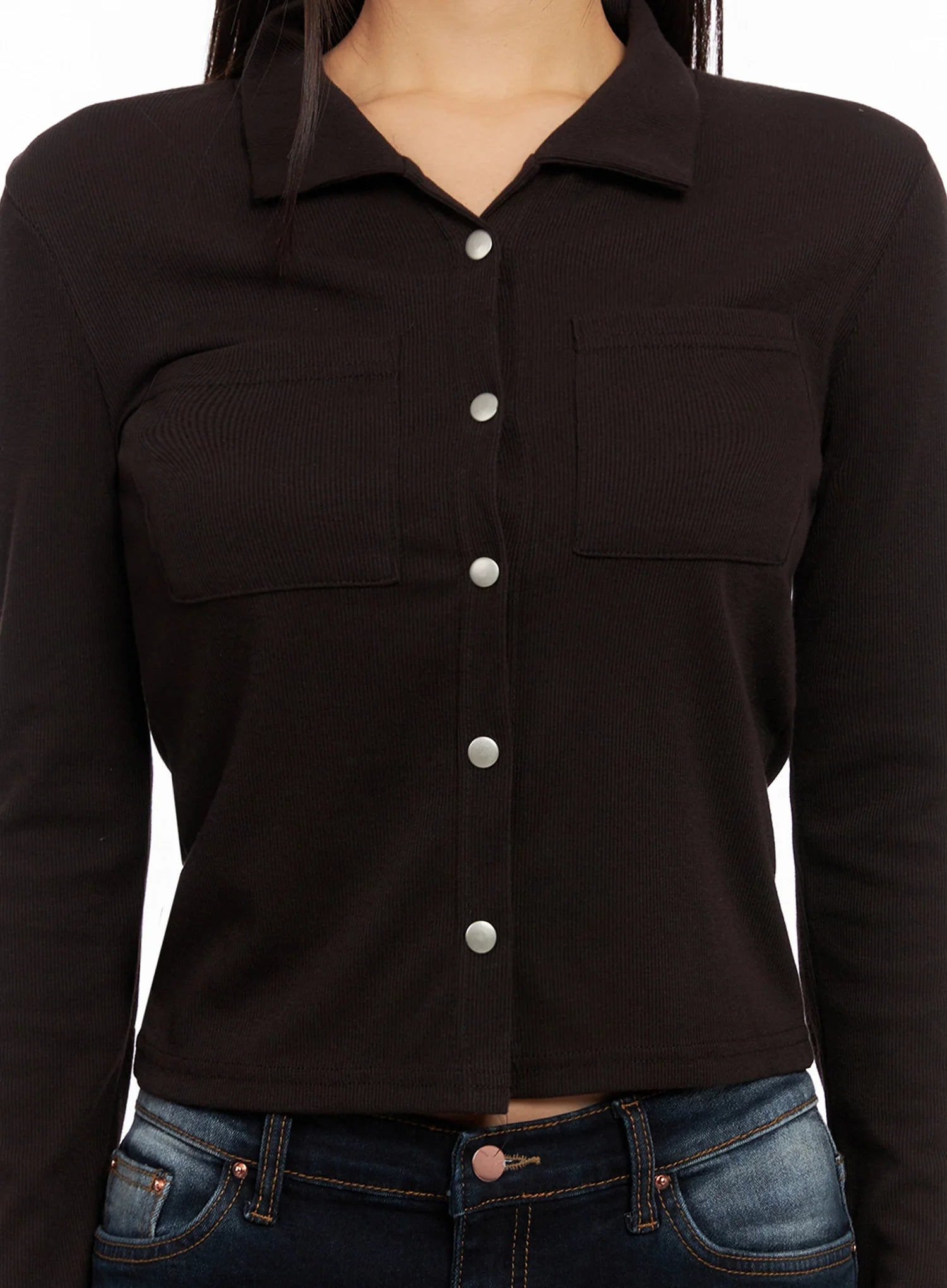 Snap Front Collared Long Sleeve IG528