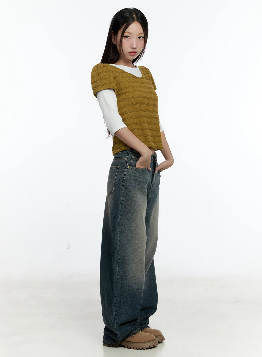 Soft Stripe Puff Sleeve Top CS517