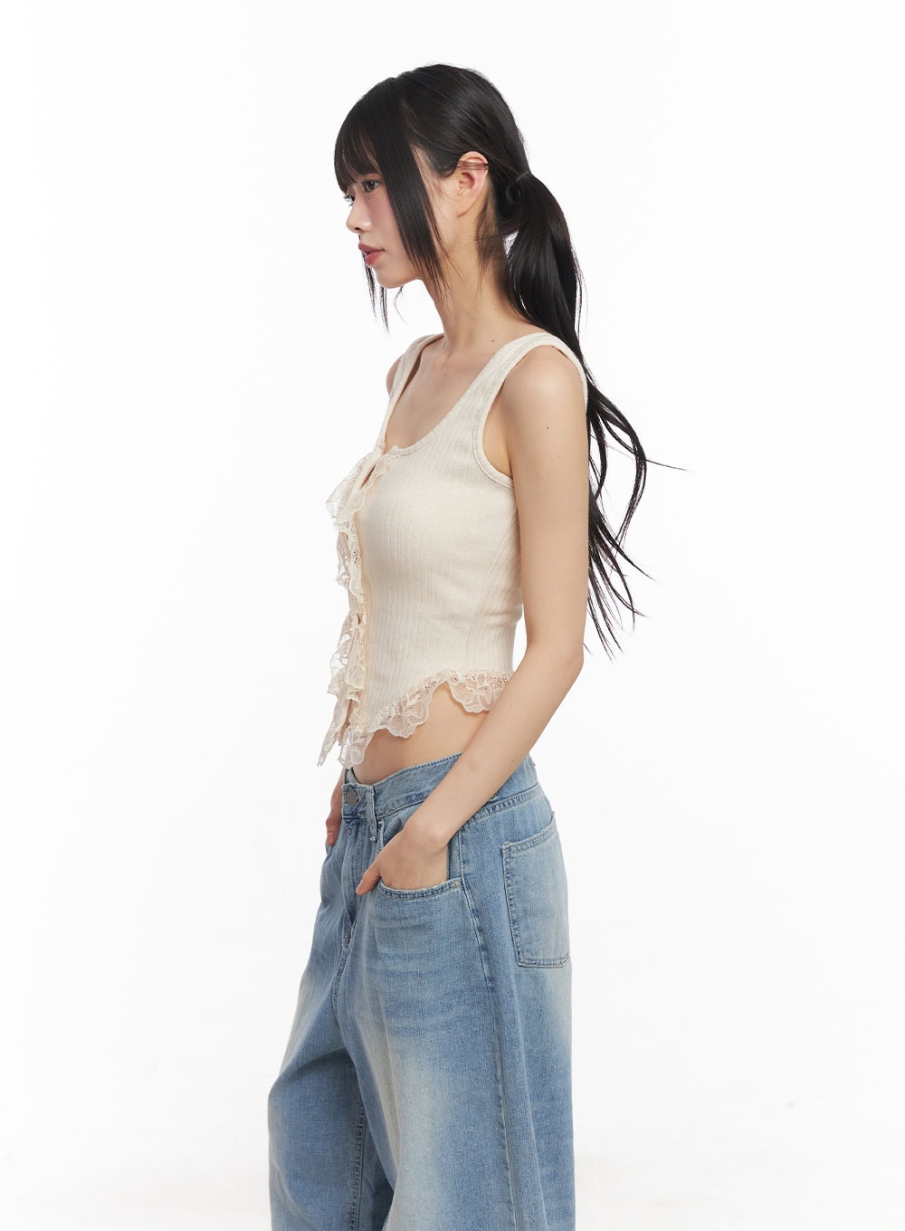 Lace Buttoned Crop Tank Top CY512