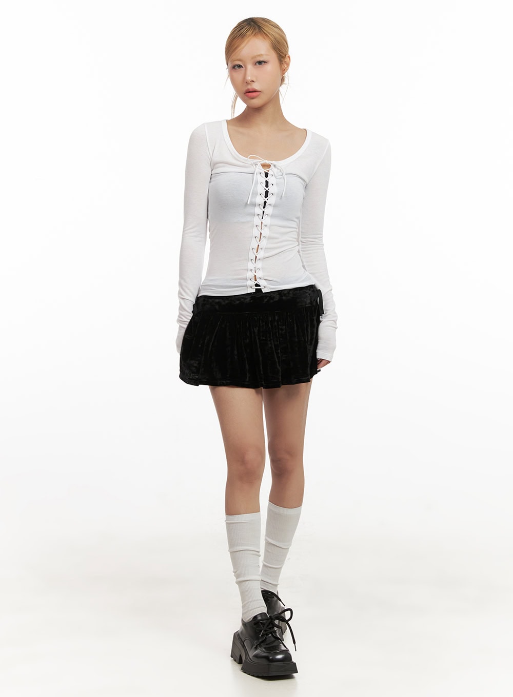Side Ribbon Velvet Mini Skirt CD426