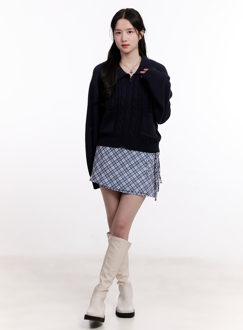 Cable Knit Zip-Up Cardigan CM526