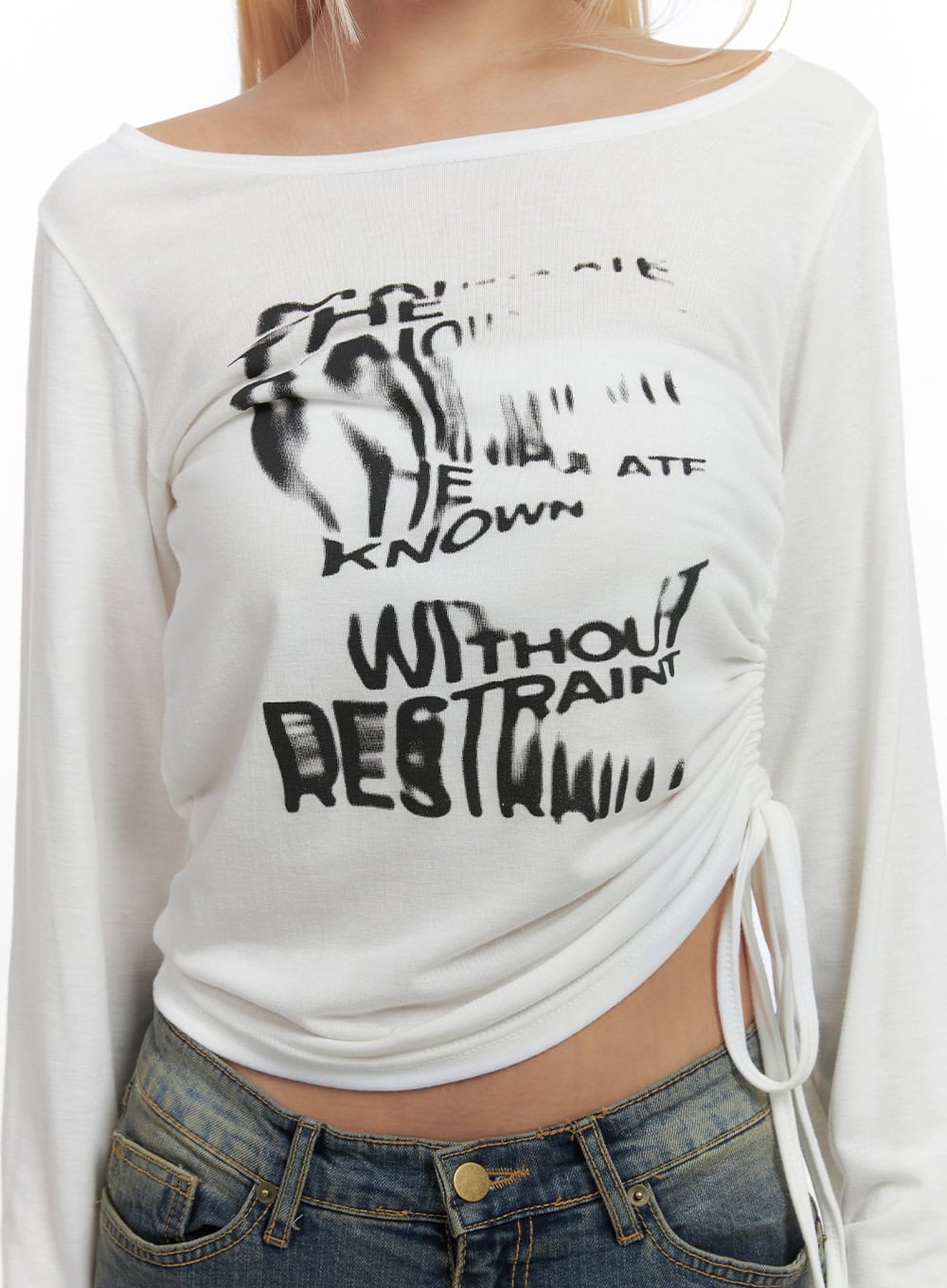 Shirred Graphic Print Long Sleeve CS426