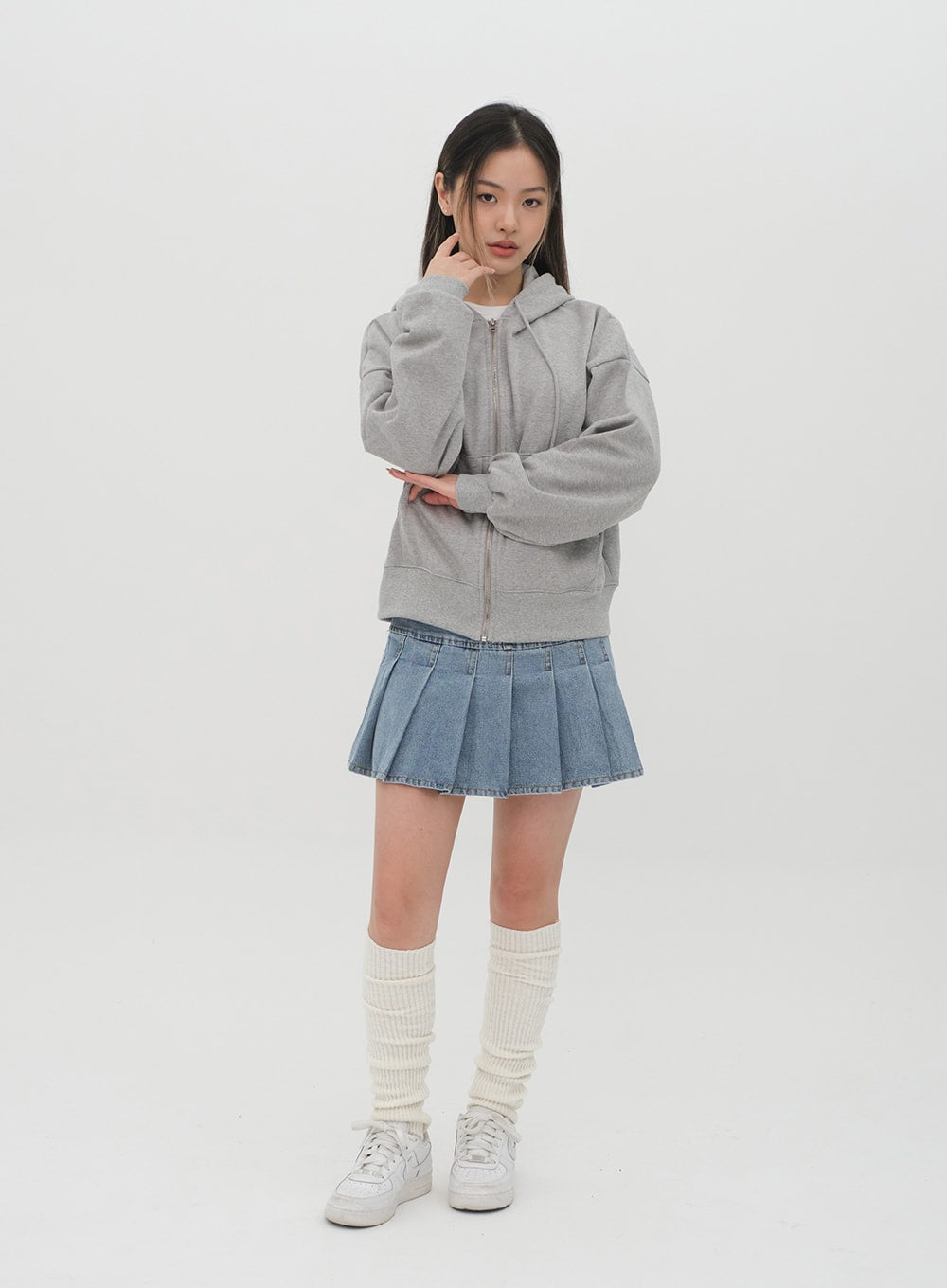 Denim Pleated Mini Skirt