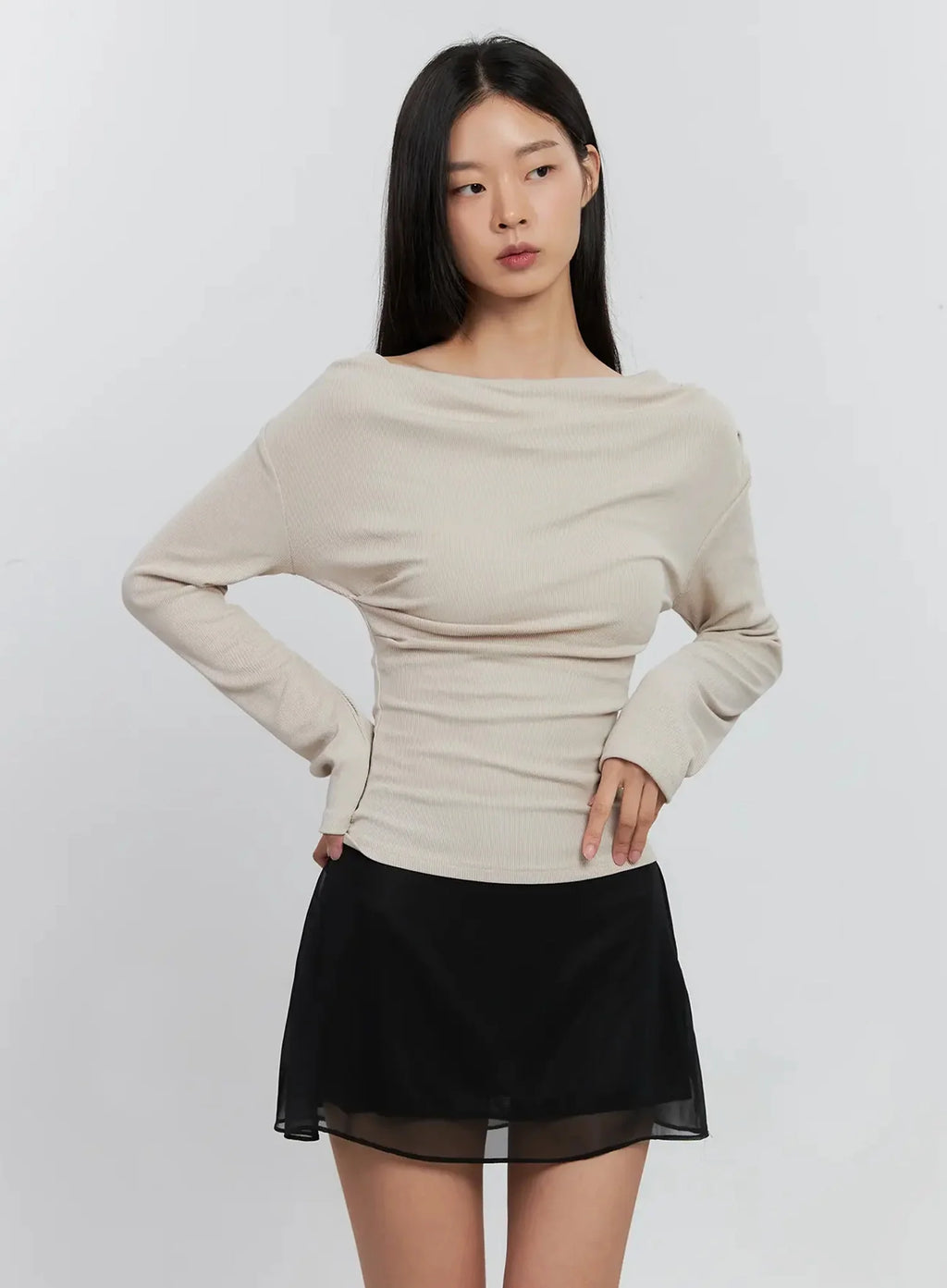 Asymmetric Long Sleeve Top IS516