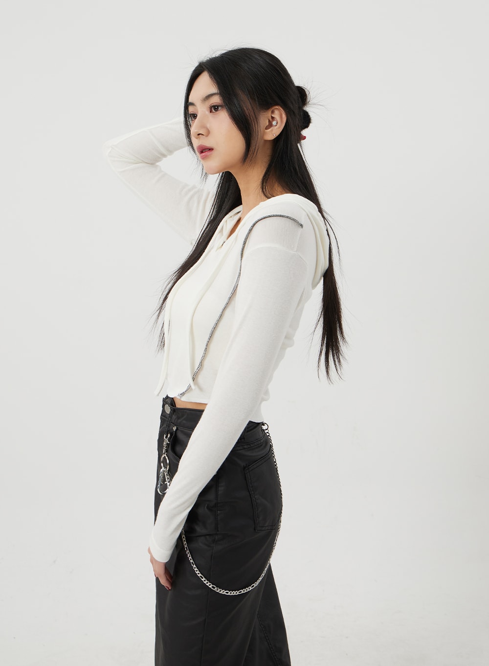 Stripe Detail Cropped Hoodie Top BJ319