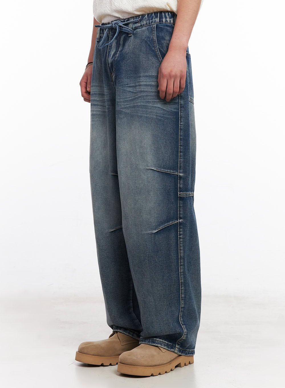 Men's Pintuck Wrinkle Wide-Leg Jeans IU503