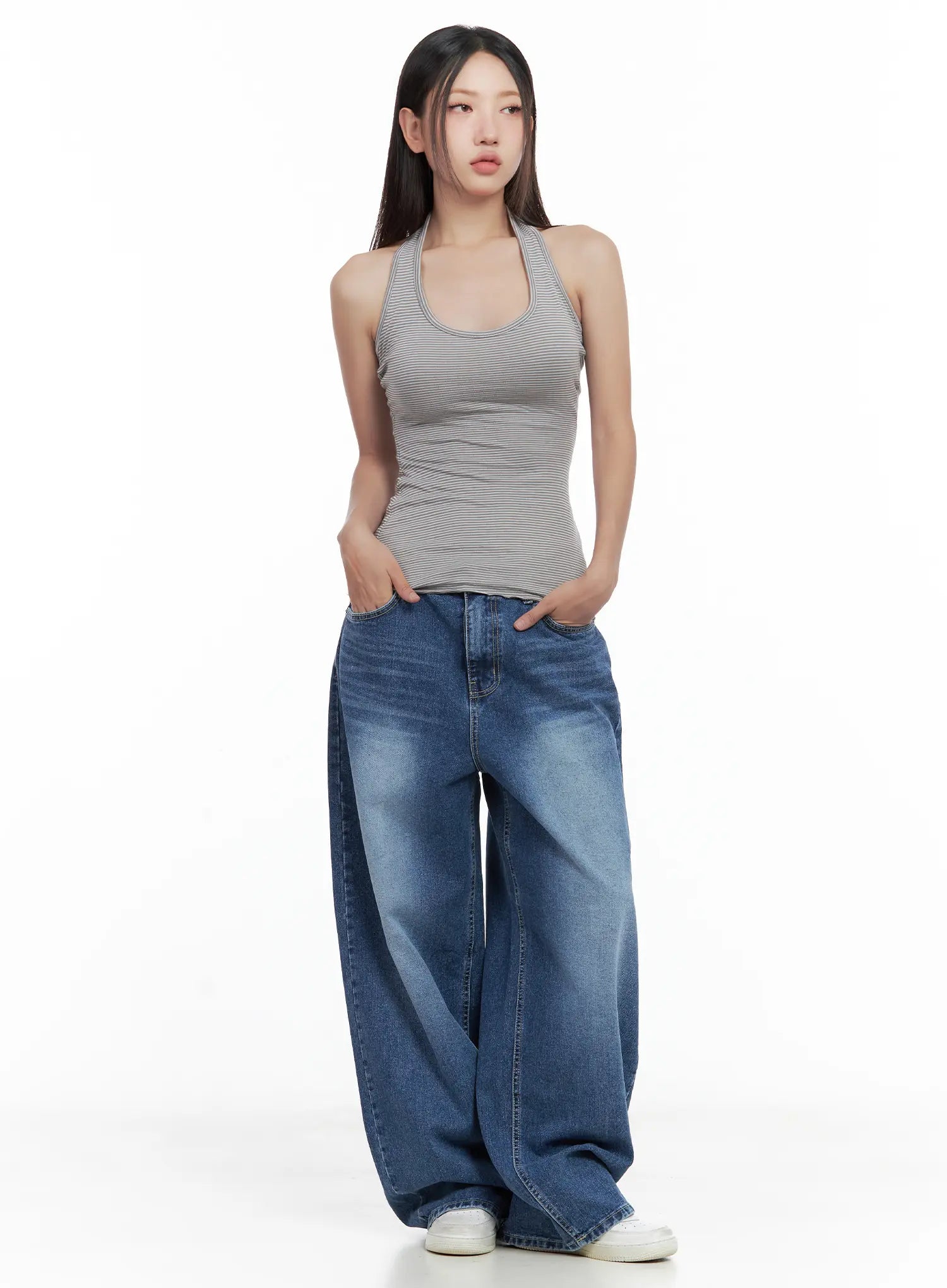 Hayoung Washed Wide-Leg Denim Jeans CL509