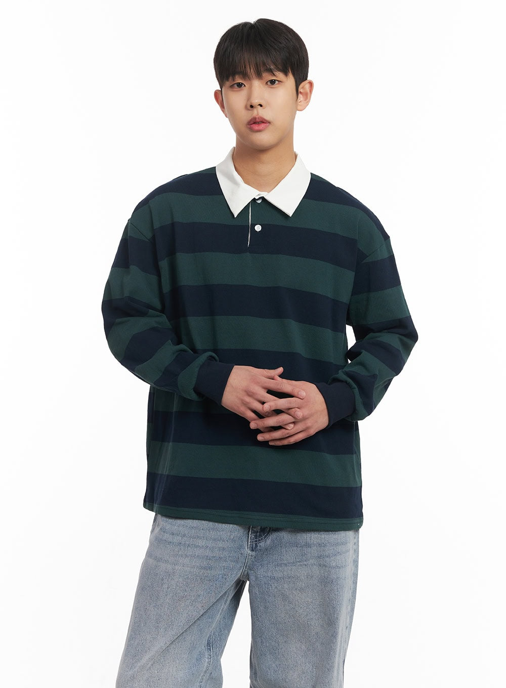 Men's Striped Long-Sleeve Collared Shirt IM514
