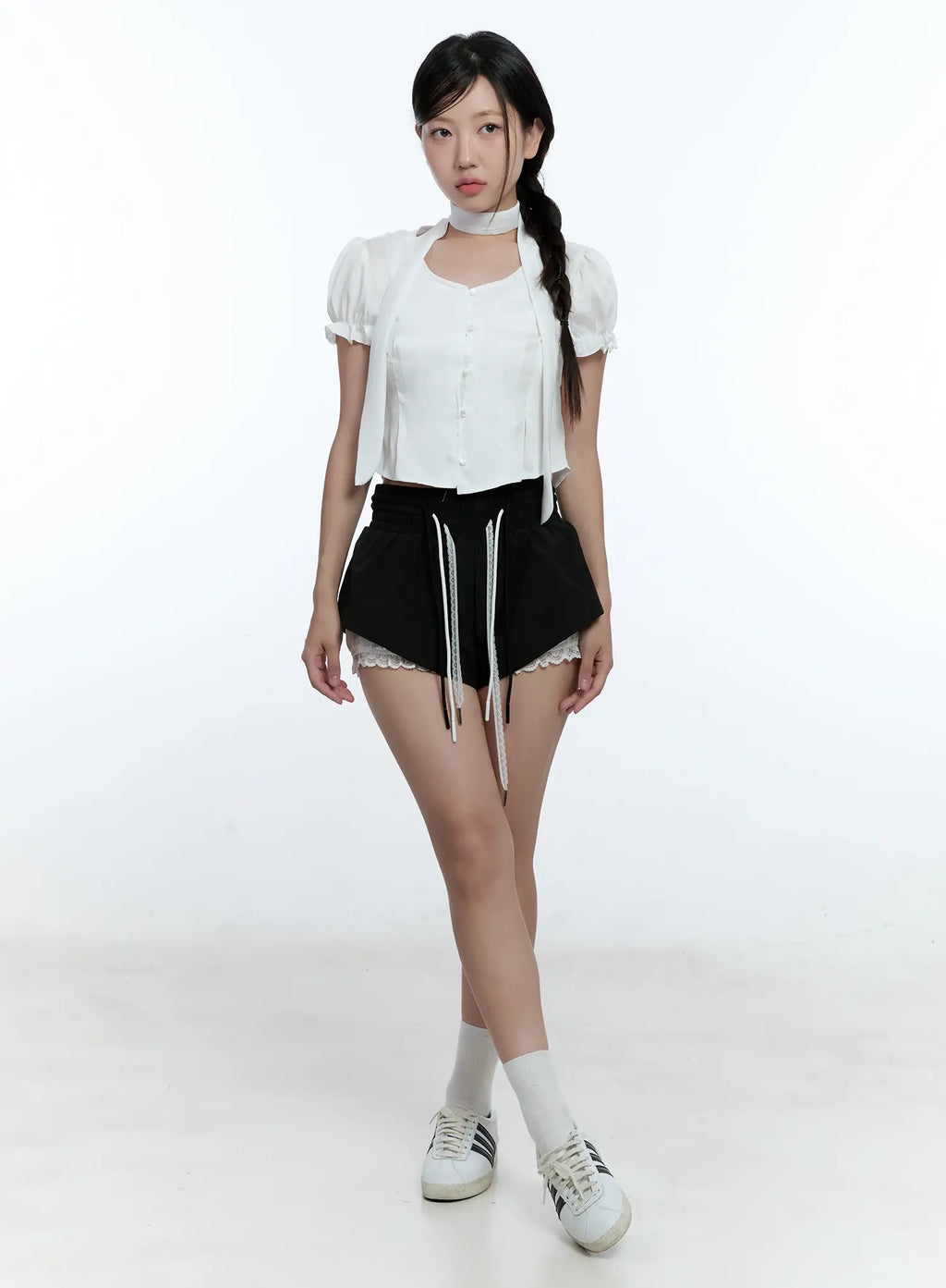 Puff Sleeve Crop Top & Scarf CU527