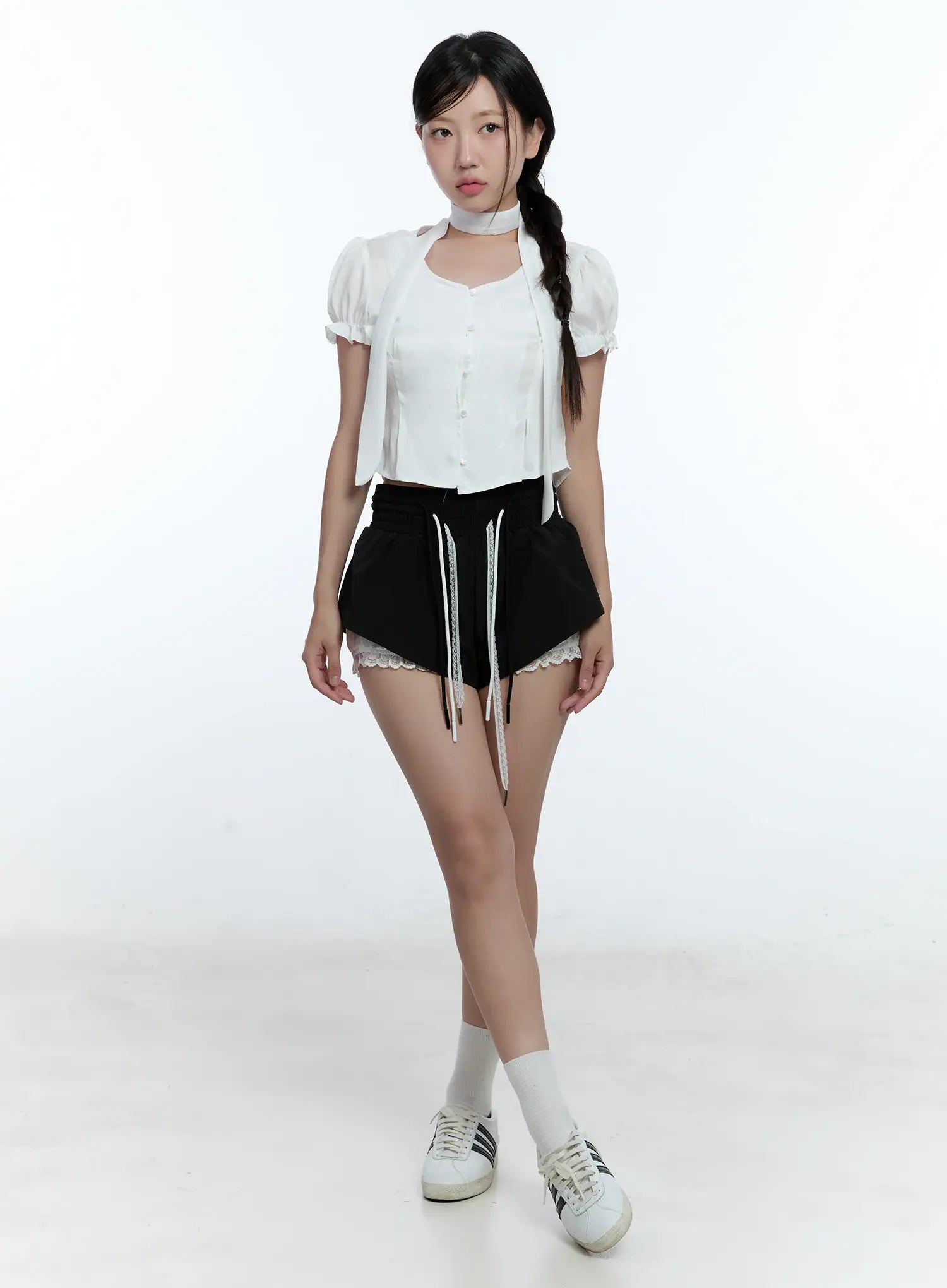 Puff Sleeve Crop Top & Scarf CU527