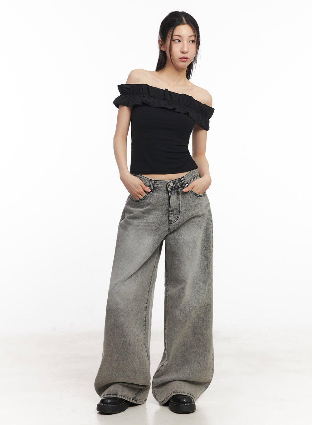 Frill Off-Shoulder Crop Top IY529