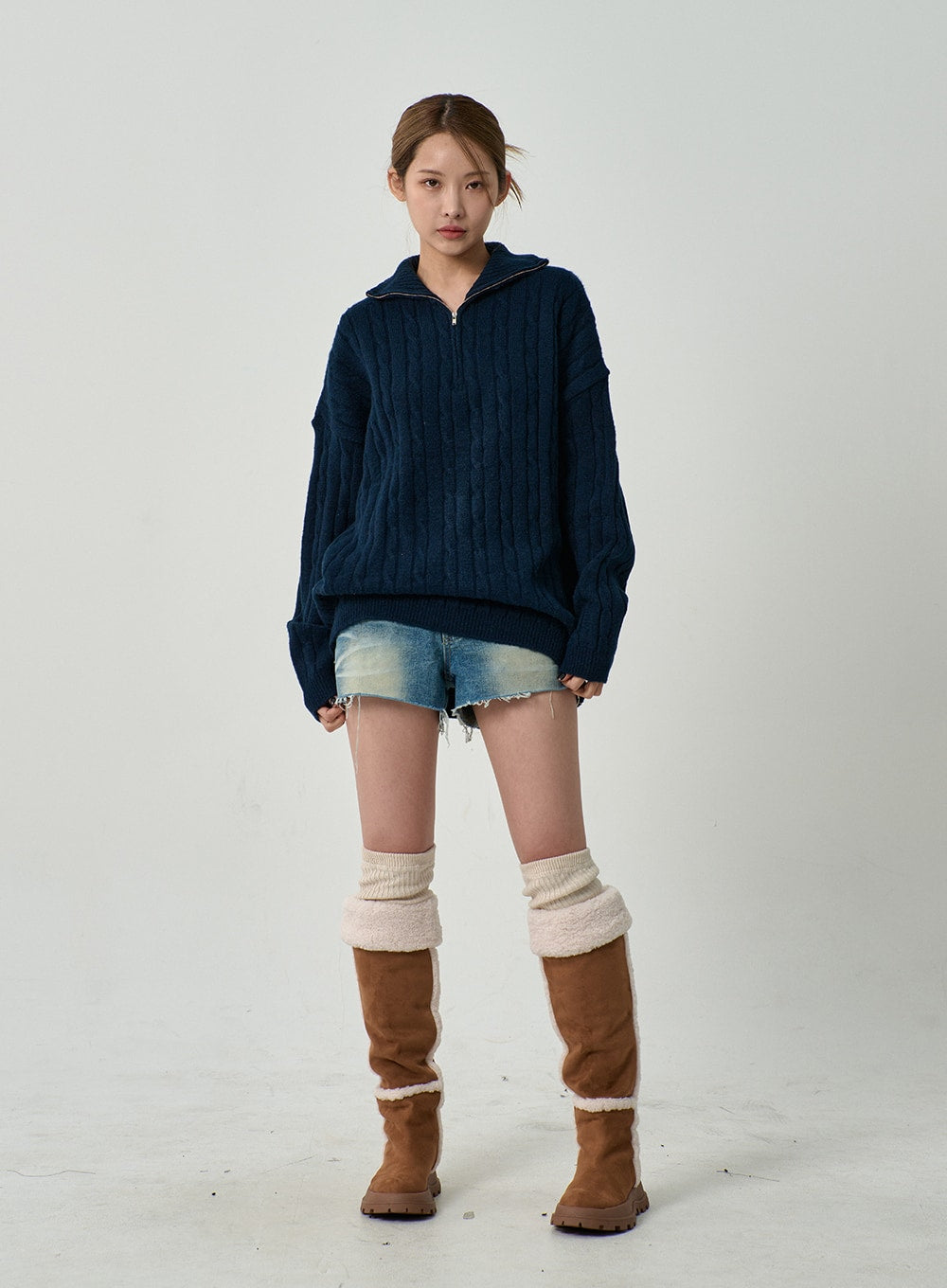 Twist Pattern Zip-Up Knit Unisex CD12