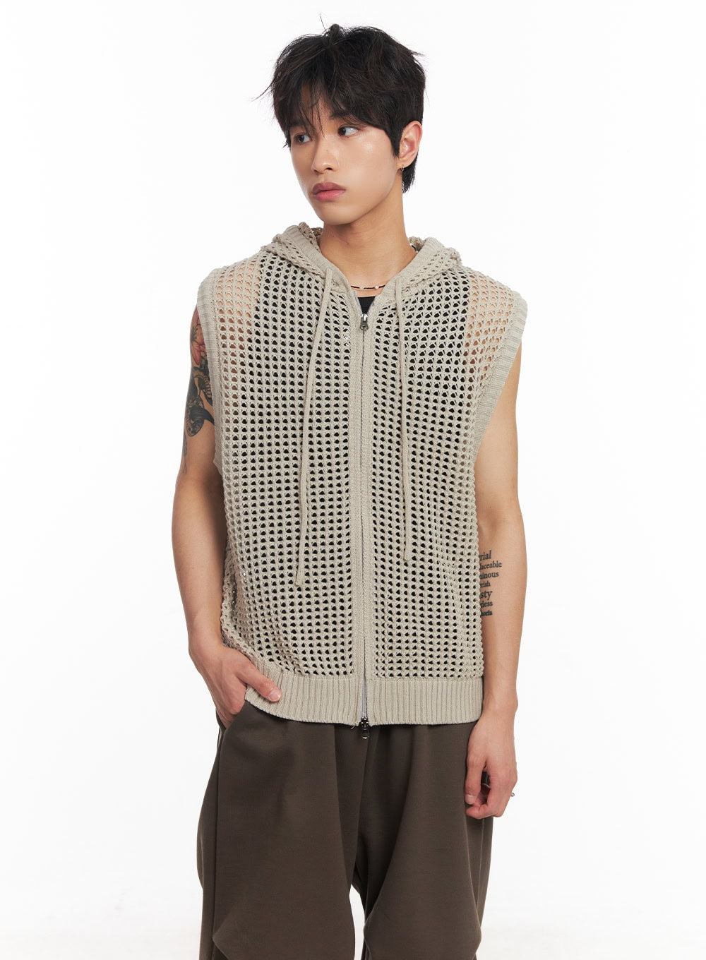 Men's Mesh Zip-Up Hooded Vest IY508