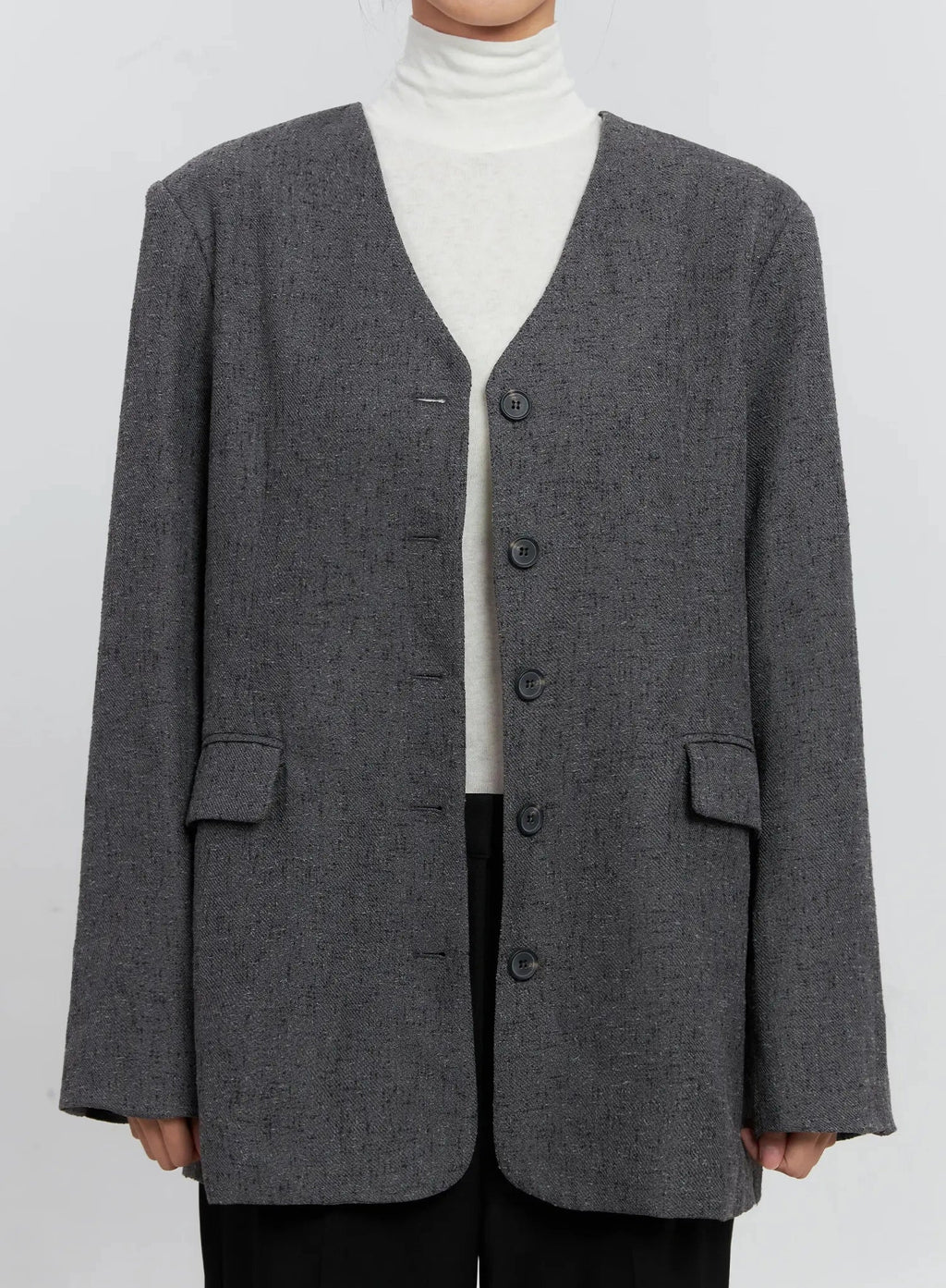 Oversized Collarless Blazer IS516