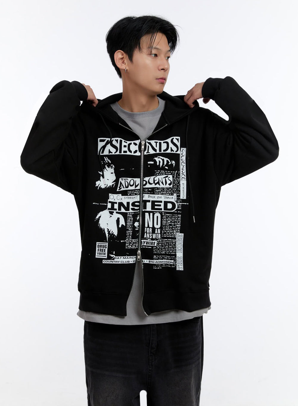 Men's Graphic Print Oversized Zip-Up Hoodie IO428