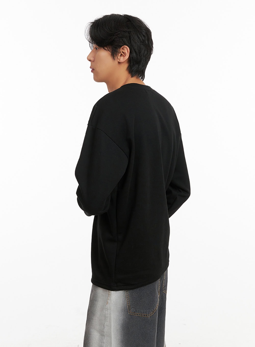 Men's Basic Oversized Long Sleeve Tee (Black) IY416